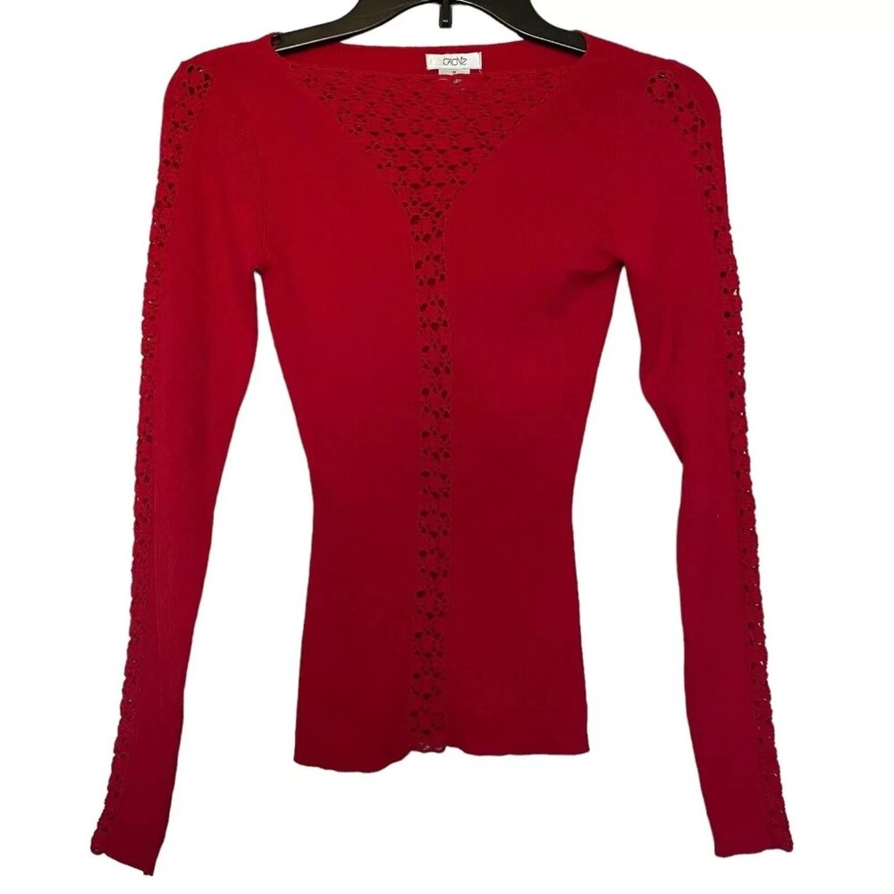 Cache Woman's Size Medium M Red Ribbed Stretch Lo… - image 1